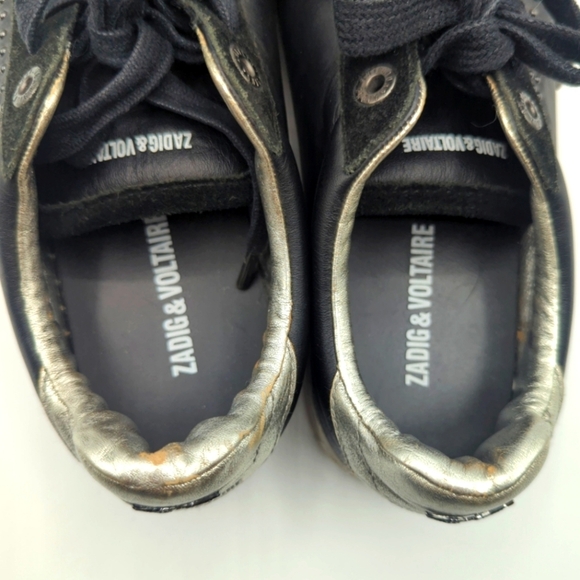 Zadig & Voltaire Studded Leather Low Top Black Sneakers - Picture 9 of 14